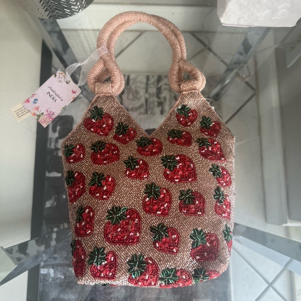 NWT Strawberry Made in India Beaded Bag